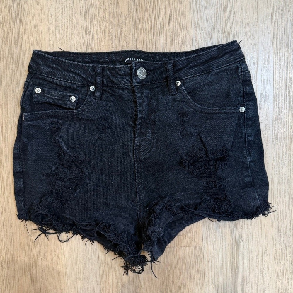 Almost Famous Girls Black Distressed Cut-off Jean Shorts Junior Size 7